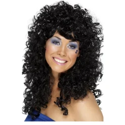 Perücke Damen Langhaar mit kleinen Locken, Boogie Babe, schwarz