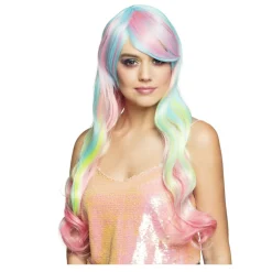 Perücke Damen Langhaar mit Pony Candy Style Heaven, türkis-rosa-gelb