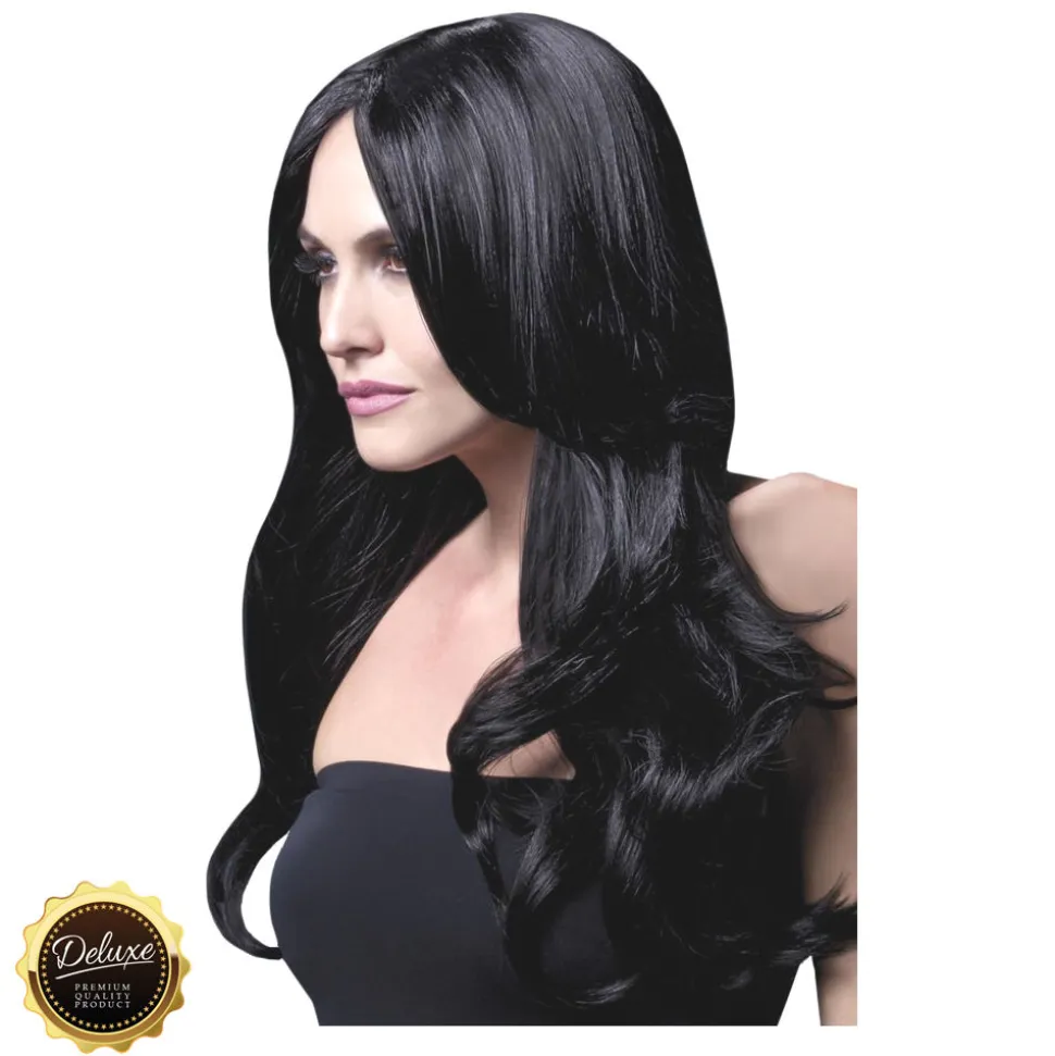 Perücke Damen Langhaar, Wellig mit Mittelscheitel, Premium-Qualität, Khloe, schwarz