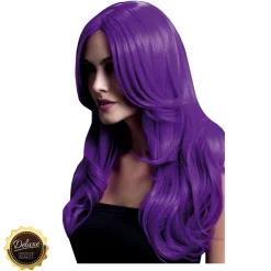Perücke Damen Langhaar, Wellig mit Mittelscheitel, Premium-Qualität, Khloe, neon-violett