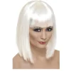 Perücke Damen Longbob, Pagenkopf mit Pony, Glam, weiß