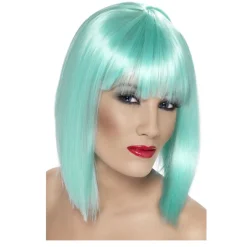 Perücke Damen Longbob, Pagenkopf mit Pony, Glam, neontürkis
