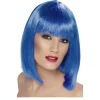 Perücke Damen Longbob, Pagenkopf mit Pony, Glam, blau