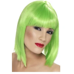 Perücke Damen Longbob, Pagenkopf mit Pony, Glam, neongrün