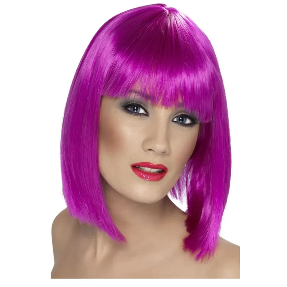 Perücke Damen Longbob, Pagenkopf mit Pony, Glam, neonviolett