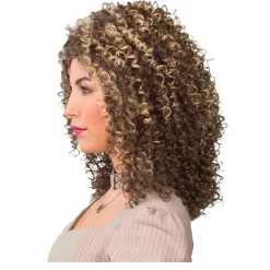 Perücke Damen Mini-Locken Afro mit blonden Strähnen, braun