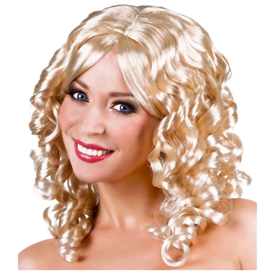 Perücke Damen Mittelscheitel schulterlange Locken, Cocktail, blond