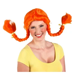 Perücke Damen mit zwei geflochtenen Zöpfen und Pony Heidi, orange