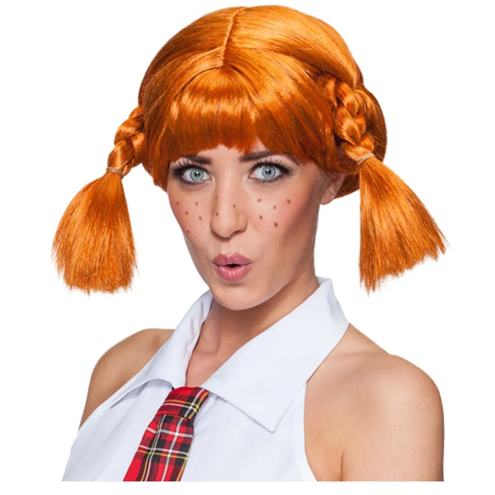 Perücke Damen mit zwei geflochtenen Zöpfen und Pony, Schwedisches Mädchen, orange