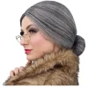 Perücke Damen Oma Großmütterchen mit Knoten Dutt und Brille, silbergrau