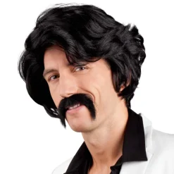 Perücke Herren Chuck mit Schnurrbart, schwarz