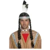 Perücke Herren Indianer mit Stirnband und zwei gefochtenen Zöpfen, Sioux, schwarz