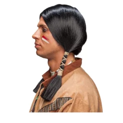 Perücke Herren Indianer mit zwei gefochtenen Zöpfen, schwarz