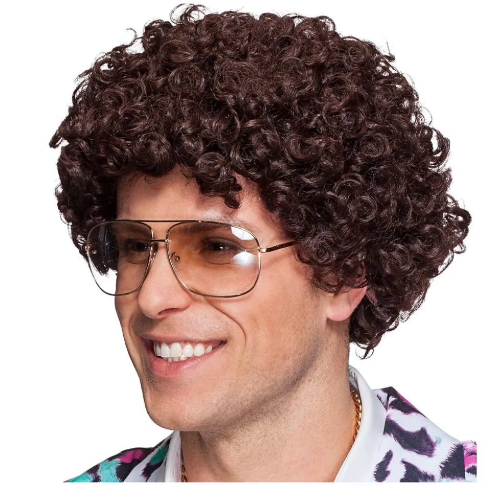 Perücke Herren Kurzhaar, Comedy, Locken Minipli, braun