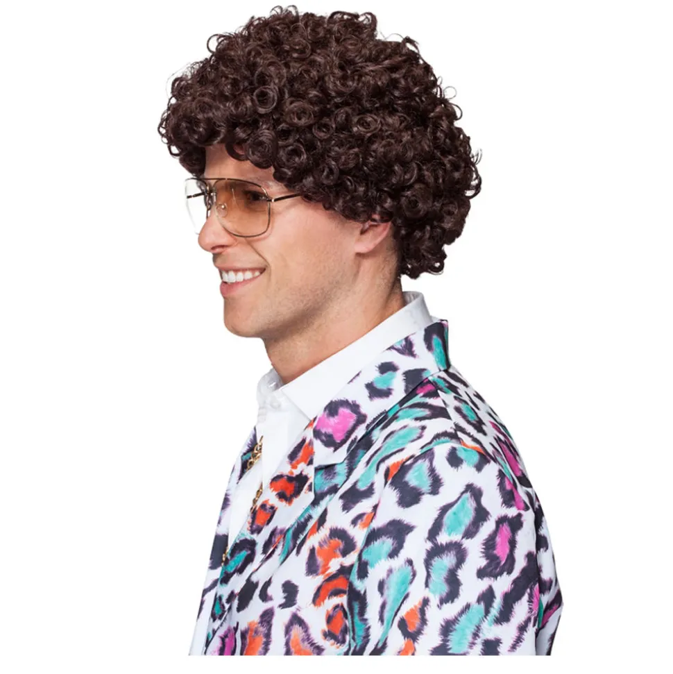 Perücke Herren Kurzhaar, Comedy, Locken Minipli, braun