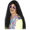 Perücke Herren Mittelscheitel lang 70er Hippie, schwarz