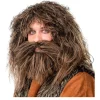 Perücke Herren Neandertaler, Höhlenmensch, Steinzeit, Set Perücke und Bart, gesträhnt, braun