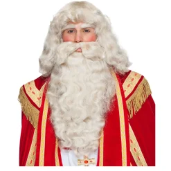 Perücke Herren Nikolaus Weihnachtsmann, Santa Claus, Set 3tlg. Perücke, Bart und Augenbrauen, Standard, elfenbein