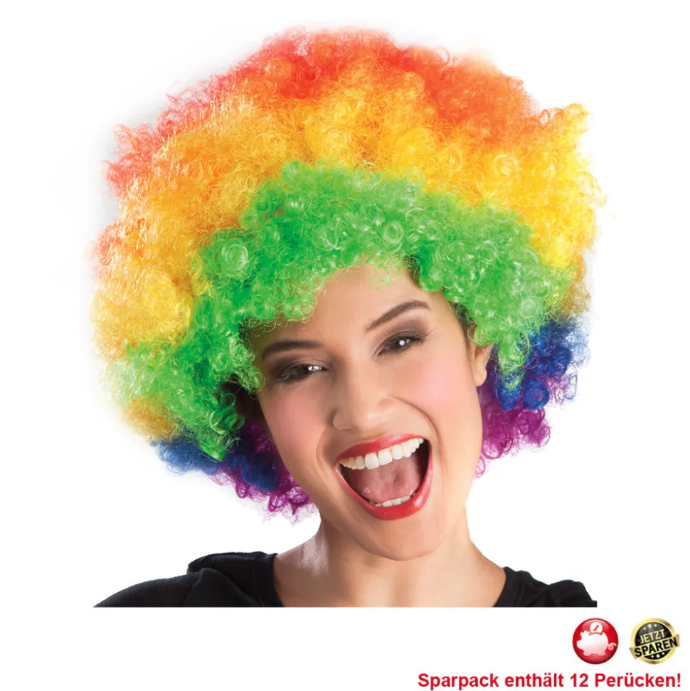 Perücke Unisex Damen Super-Riesen-Afro Locken regenbogen, bunt - SPARPACK mit 12 Stück