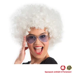 Perücke Unisex Damen Super-Riesen-Afro Locken, weiß - SPARPACK mit 6 Stück