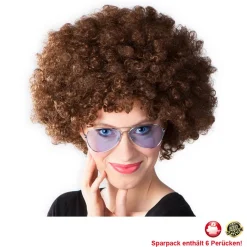 Perücke Unisex Damen Super-Riesen-Afro Locken, braun - SPARPACK mit 6 Stück