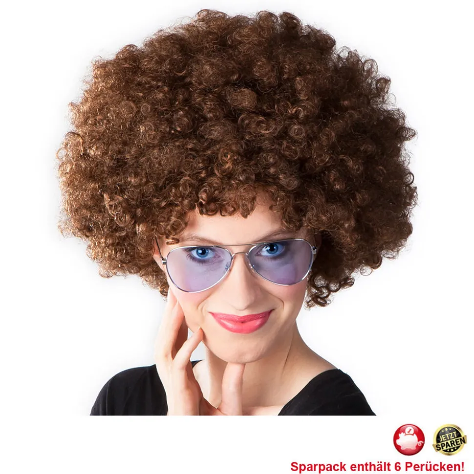 Perücke Unisex Damen Super-Riesen-Afro Locken, braun - SPARPACK mit 6 Stück