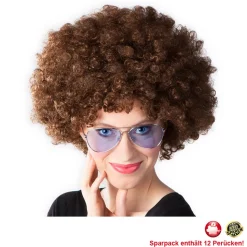 Perücke Unisex Damen Super-Riesen-Afro Locken, braun - SPARPACK mit 12 Stück