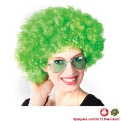 Perücke Unisex Damen Super-Riesen-Afro Locken, grün - SPARPACK mit 12 Stück