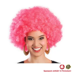 Perücke Unisex Damen Super-Riesen-Afro Locken, pink - SPARPACK mit 12 Stück