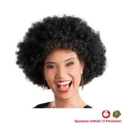 Perücke Unisex Damen Super-Riesen-Afro Locken, schwarz - SPARPACK mit 12 Stück