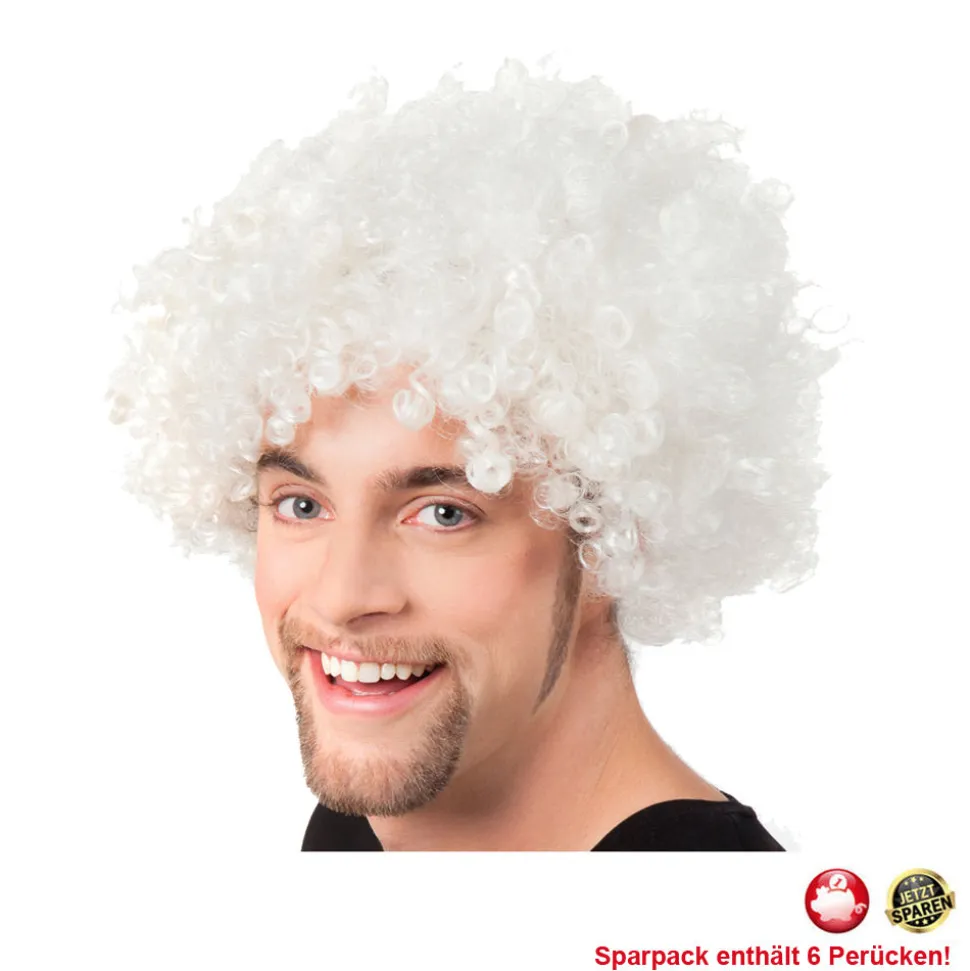 Perücke Unisex Herren Super-Riesen-Afro Locken, weiß - SPARPACK mit 6 Stück