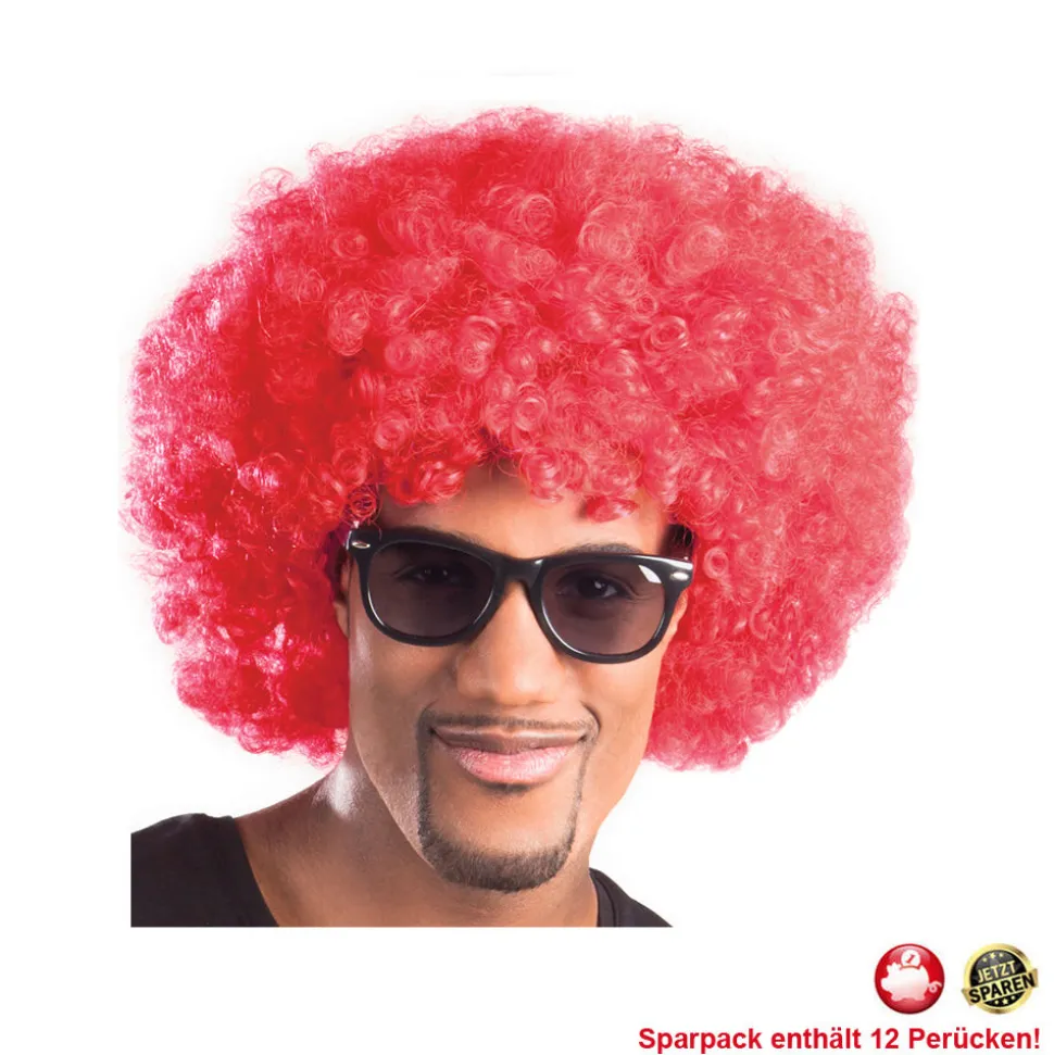 Perücke Unisex Herren Super-Riesen-Afro Locken, rot - SPARPACK mit 12 Stück
