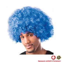 Perücke Unisex Herren Super-Riesen-Afro Locken, blau - SPARPACK mit 6 Stück