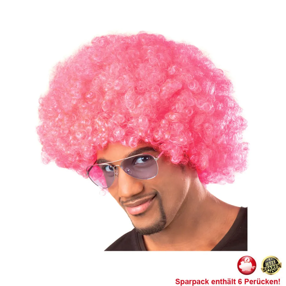 Perücke Unisex Herren Super-Riesen-Afro Locken, pink - SPARPACK mit 6 Stück
