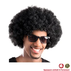 Perücke Unisex Herren Super-Riesen-Afro Locken, schwarz - SPARPACK mit 6 Stück