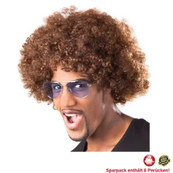 Perücke Unisex Herren Super-Riesen-Afro Locken, braun - SPARPACK mit 6 Stück