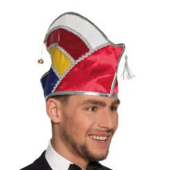 Prinzenmütze rot-weiß-gelb-blau mit Schmuck