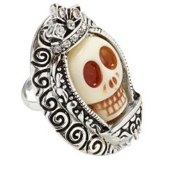 Ring, silber, mit weißem Totenkopf und Strass