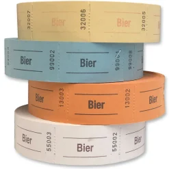 Rollen-Gutscheine / Wertmarken Aufdruck Bier, 500 perforierte Abrisse, weiß