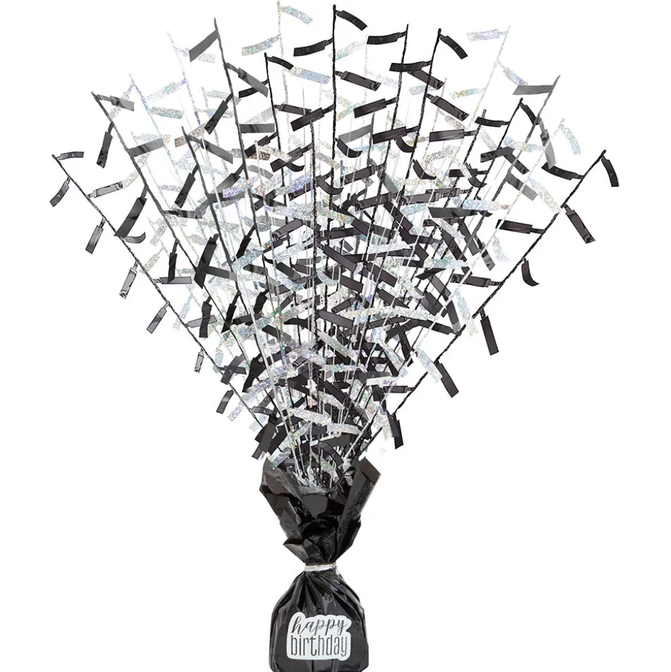 SALE Aufwändiges Ballongewicht mit schwarz-glänzender Folie, dekorative Folienfransen, mit 42 Klebe-Stickern