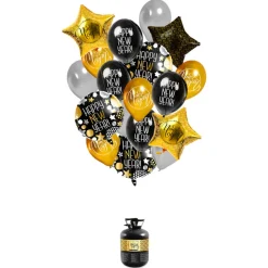 SALE Ballonset Helium & Ballons Silvester, Schwarz, Gold & Silber