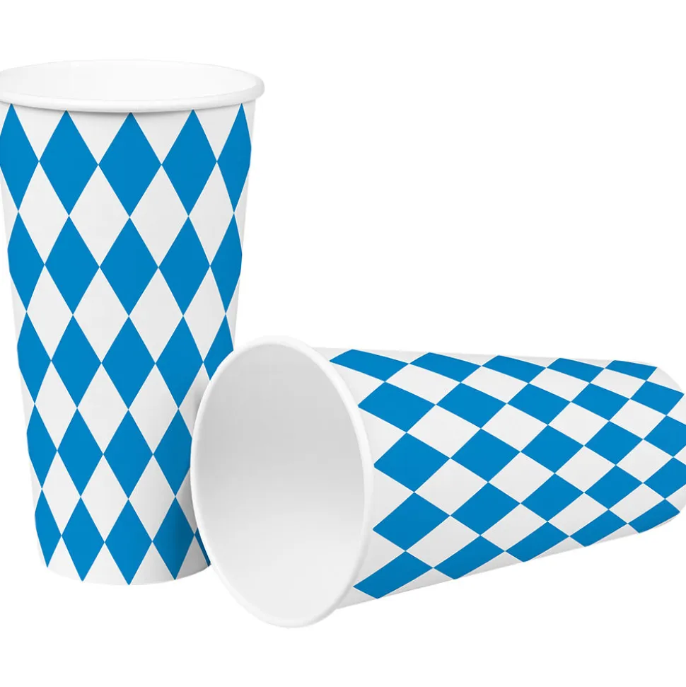 SALE Becher aus Pappe, Bayrisch Raute, 500ml, 8 Stück, Bayrische Dekoration, Bayrisches Fest, Blau-Weiß