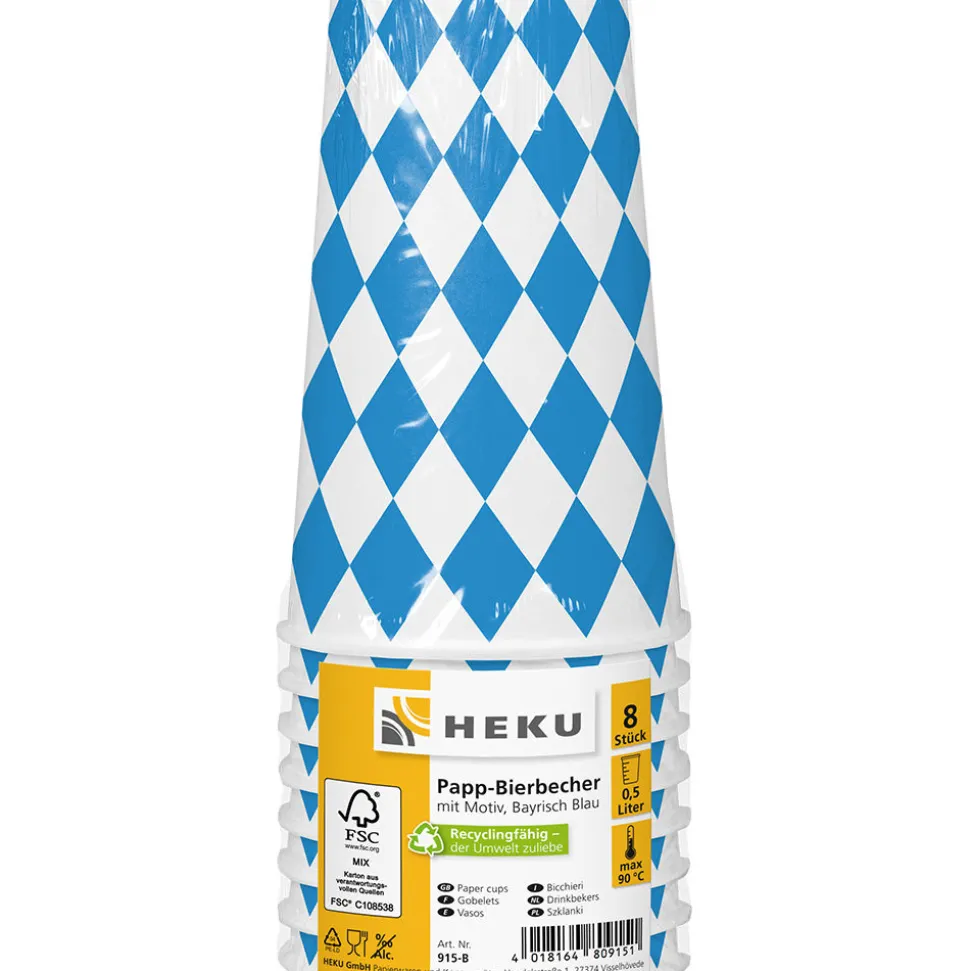 SALE Becher aus Pappe, Bayrisch Raute, 500ml, 8 Stück, Bayrische Dekoration, Bayrisches Fest, Blau-Weiß