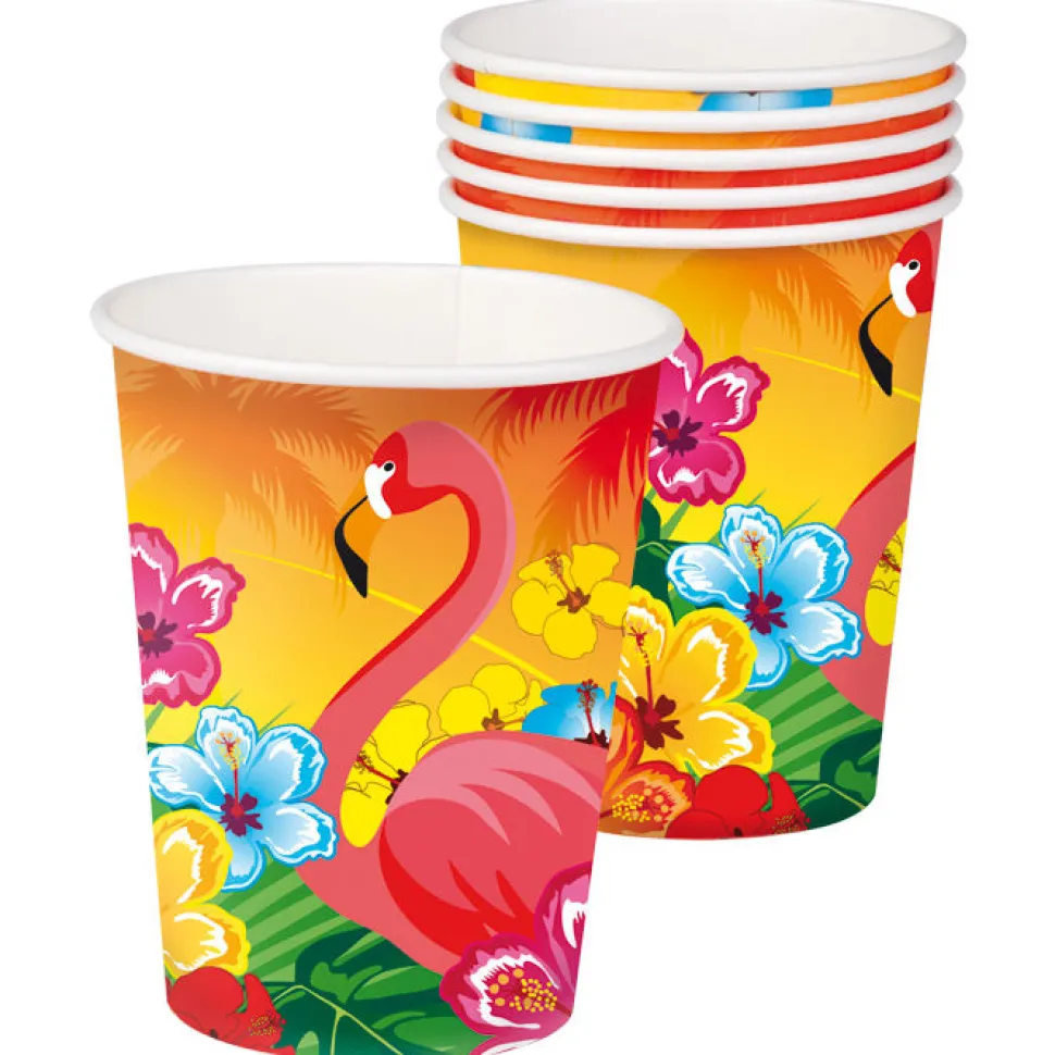 SALE Becher, recycelbar aus Pappe, Hawaii Flamingo, 6 Stk. 0,25 l
