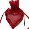 SALE Beutel aus Organza mit Herzrahmen, bordeaux, 4 Stk.