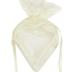 SALE Beutel aus Organza mit Herzrahmen, elfenbein, 4 Stk
