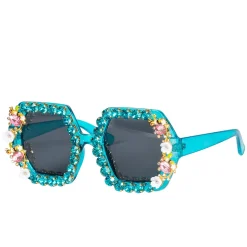 SALE Brille Festival mit Strasssteinen und Blumen, blau
