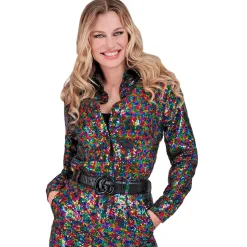 SALE Damen-Kostüm Disco-Bluse mit Pailletten, bunt, Gr. S-M