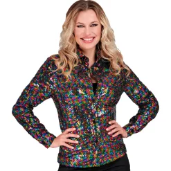 SALE Damen-Kostüm Disco-Bluse mit Pailletten, bunt, Gr. S-M