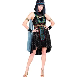 SALE Damen-Kostüm Ägypterin / Cleopatra, Kleid mit Umhang, Armstulpen und Stirnband, schwarz, Gr. XS